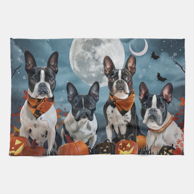 boston terrier Halloween Spooky Kitchen Towel (Horizontal)