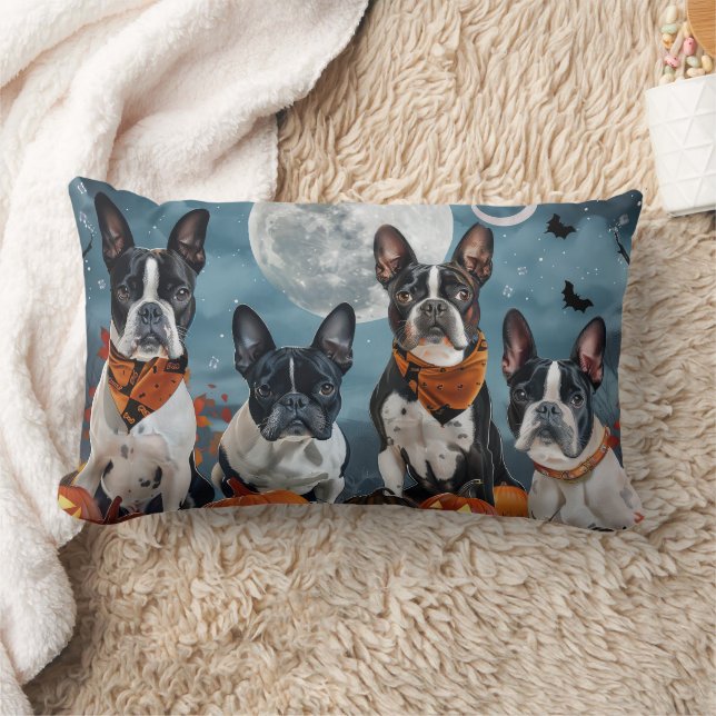 boston terrier Halloween Spooky Lumbar Pillow (Blanket)