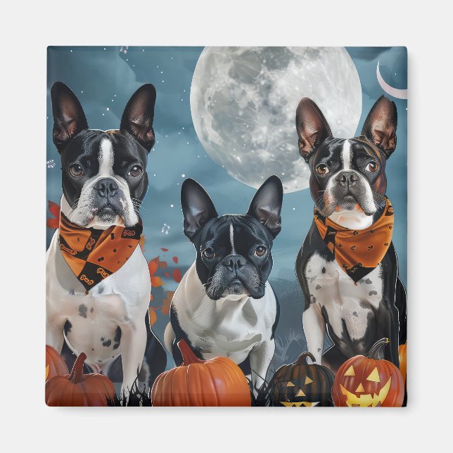 boston terrier Halloween Spooky Magnet (Front)