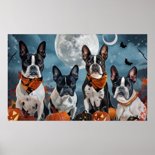 boston terrier Halloween Spooky Poster