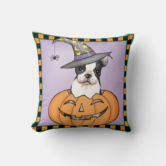 Boston Terrier Halloween Throw Pillow (Front)