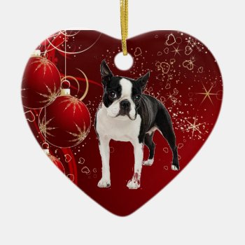 Boston Terrier Hanging Christmas Ornament by LATENA at Zazzle