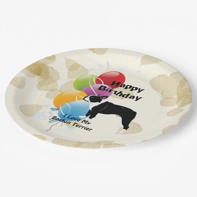 Boston Terrier Happy Birthday Decor Paper Plates (Angled)
