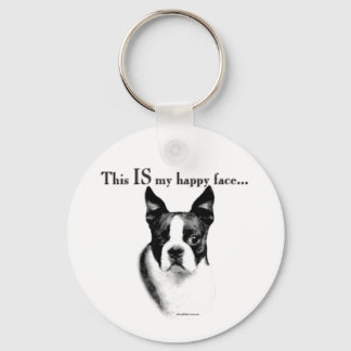 Boston Terrier Happy Face Keychain