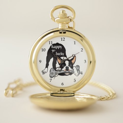 Boston Terrier Happy go lucky Pocket Watch