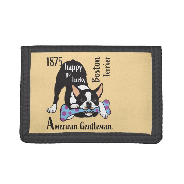 Boston Terrier. Happy go lucky Trifold Wallet (Front)
