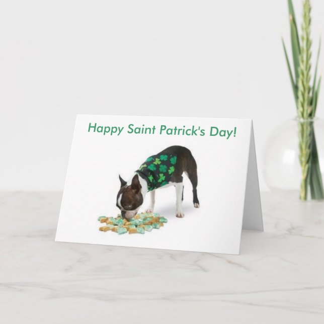 Boston Terrier Happy St. Patrick's Day Card (Front)
