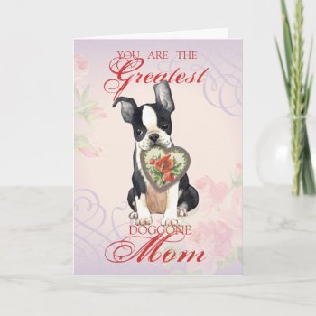 Boston Terrier Heart Mom Card by DogsInk at Zazzle
