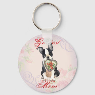 Boston Terrier Heart Mom Keychain