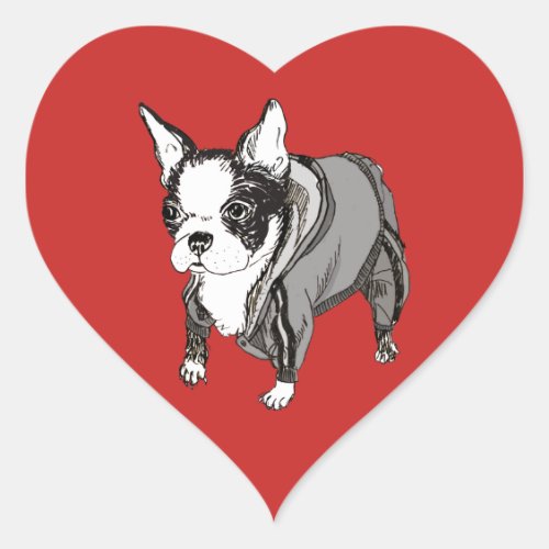 Boston Terrier Heart Shaped Sticker