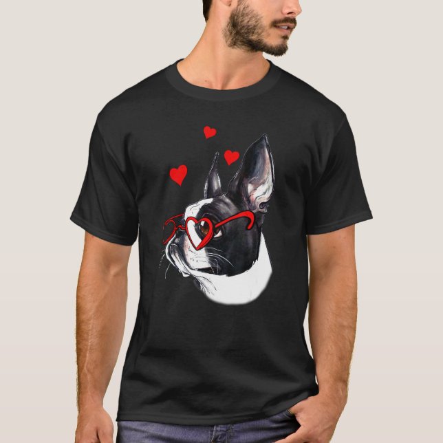 Boston Terrier Heart Sunglasses Valentines Day  Co T-Shirt (Front)
