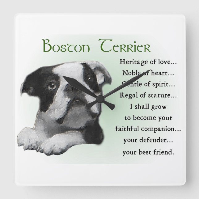 Boston Terrier Heritage of Love Square Wall Clock (Front)