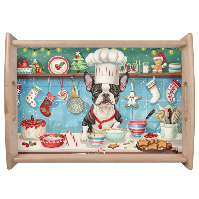 Boston Terrier Holiday Baking: Festive Christmas Serving Tray (Front)