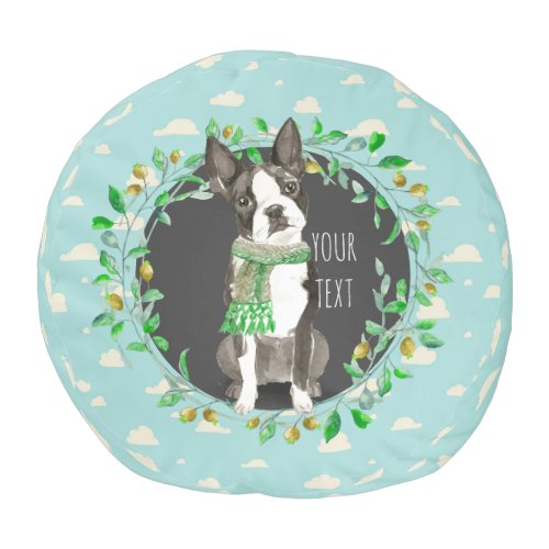 Boston Terrier Holiday Wreath  Pouf