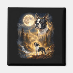 Boston terrier howling at the moon retro  magnet