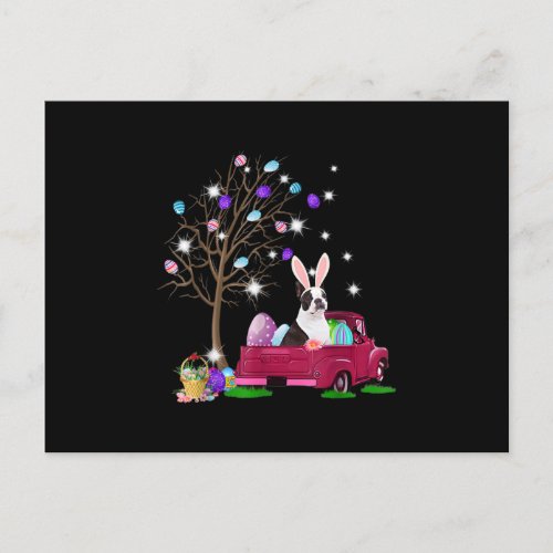 Boston terrier Hunt Eggs Tree vintage truck Easter Invitation Postcard