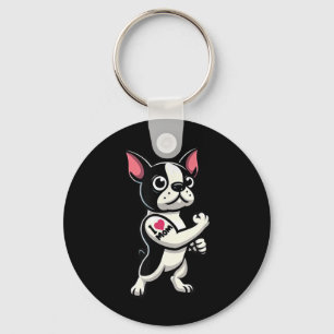 Boston Terrier I Love Mom Funny Dog Tattoo Keychain
