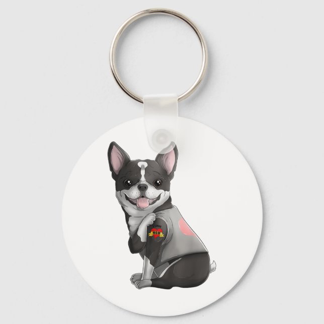 Boston Terrier I Love Mom Tattoo Dog Shirt Mothers Keychain (Front)