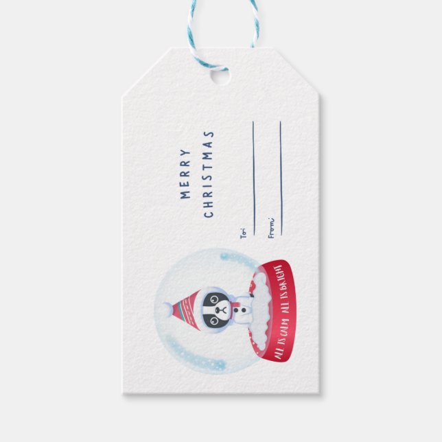 Boston Terrier in a snow globe gift tag (Front)
