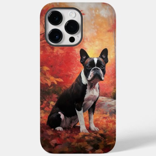 Boston Terrier in Autumn Leaves Fall Inspire  Case_Mate iPhone 14 Pro Max Case