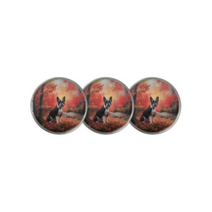 Boston Terrier in Autumn Leaves Fall Inspire Golf Ball Marker