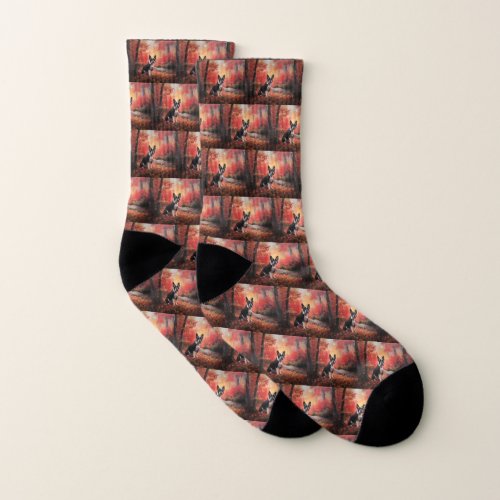 Boston Terrier in Autumn Leaves Fall Inspire  Socks