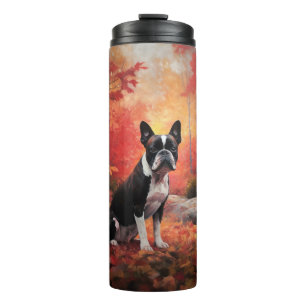 Boston Terrier in Autumn Leaves Fall Inspire Thermal Tumbler