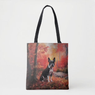 Boston Terrier in Autumn Leaves Fall Inspire Tote Bag