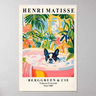 Boston Terrier In Bathtub, Funny Bathroom Poster, Poster