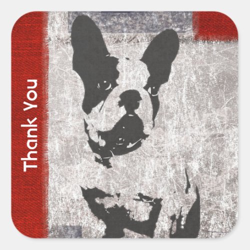 Boston Terrier in Black and White Thank You Square Sticker
