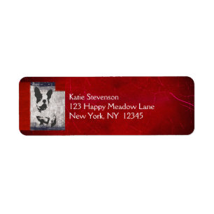 Boston Terrier in Black and White With Red Backing Label