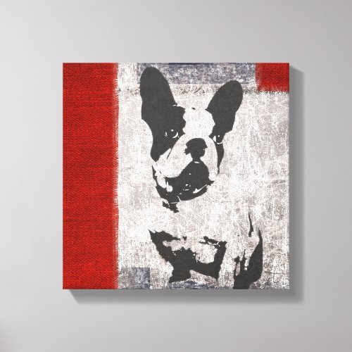 Boston Terrier in Black and White With Red Border Canvas Print