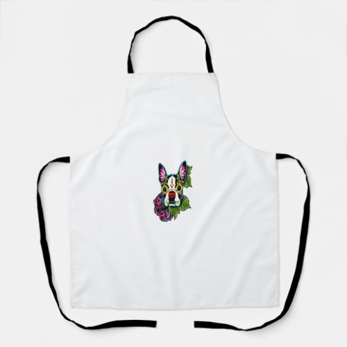 Boston Terrier in Black _ Day of the Dead Sugar Sk Apron