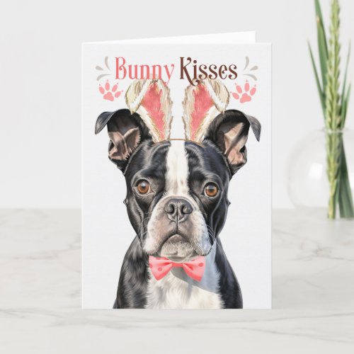 Boston Terrier in Bunny Ears for Easter Holiday Card