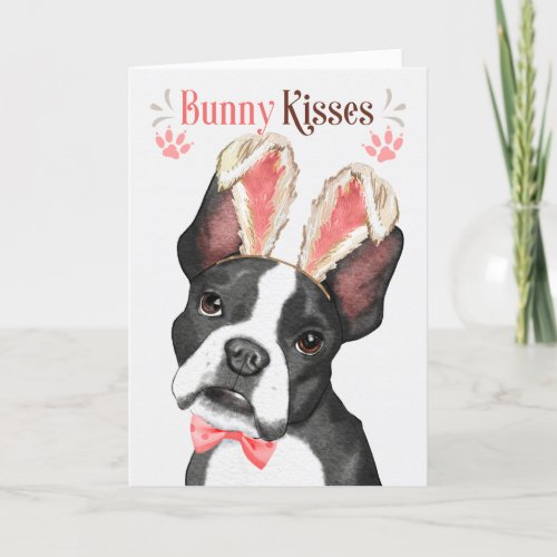 Boston Terrier in Bunny Ears for Easter Holiday Card