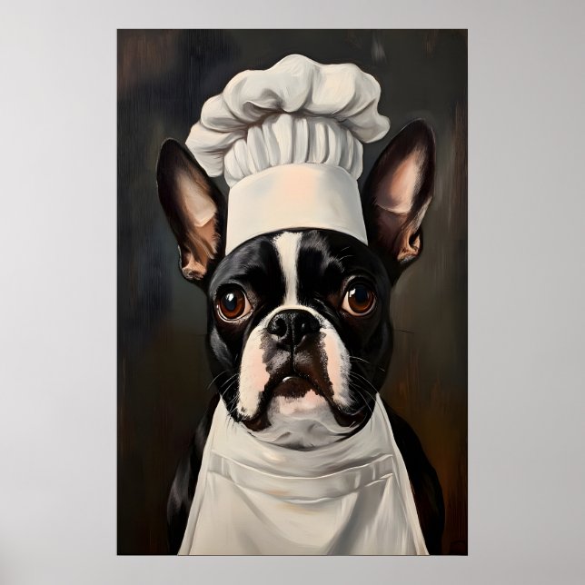 Boston Terrier In Chefs Hat Poster, Pet Art Poster (Front)