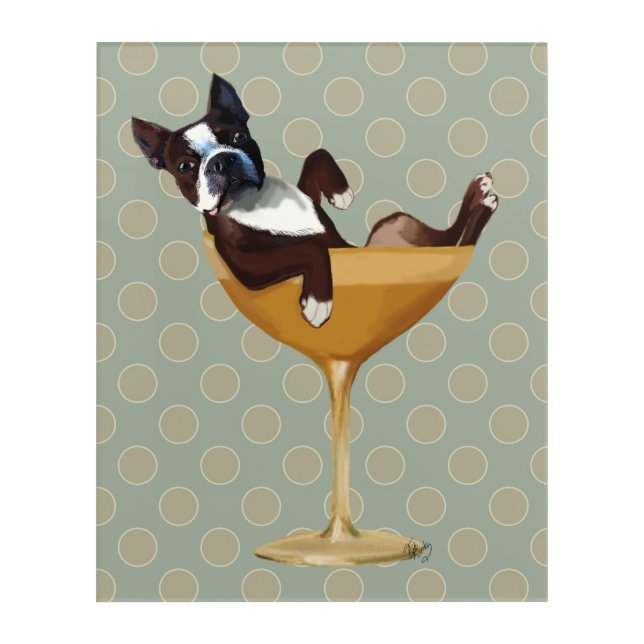 Boston Terrier in Cocktail Glass Acrylic Print (Front)
