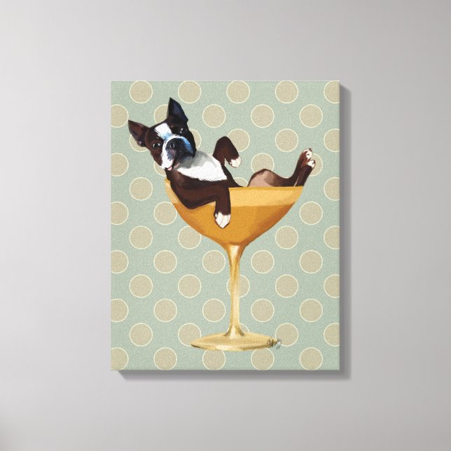 Boston Terrier in Cocktail Glass Canvas Print (Front)