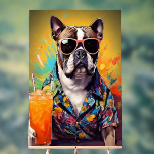 Boston Terrier in Hawaiian Shirt Tropical Pop Art Acrylic Sign
