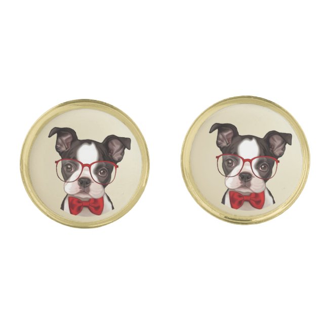 Boston Terrier in Red Cufflinks (Front)
