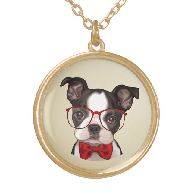Boston Terrier in Red Gold Plated Necklace (Front)