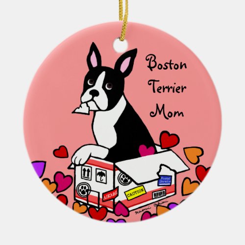 Boston Terrier in the Box Cartoon Ceramic Ornament