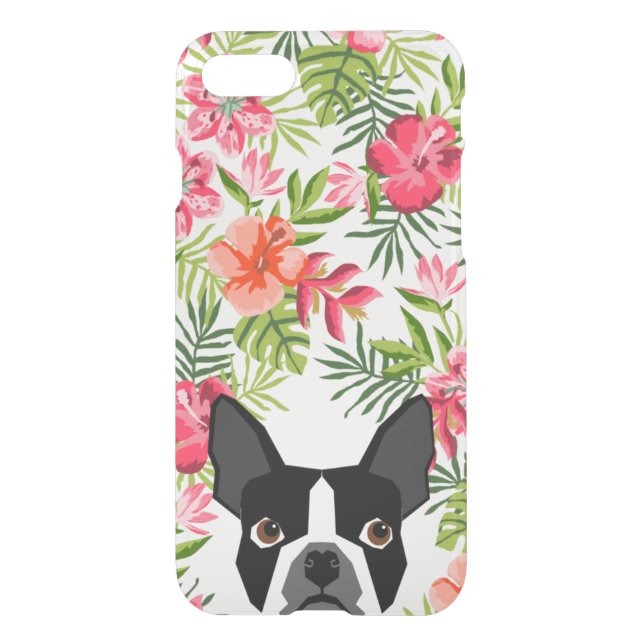 Boston Terrier iphone case, hawaiian tropical case (Back)
