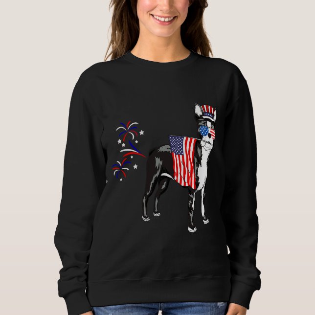 Boston Terrier July 4th Sunglasses American Flag F Sweatshirt (Front)
