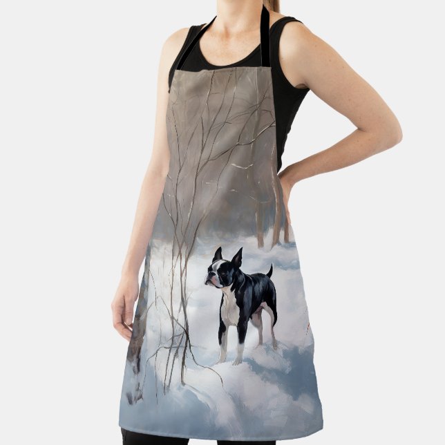 Boston Terrier Let It Snow Christmas Apron (Insitu)