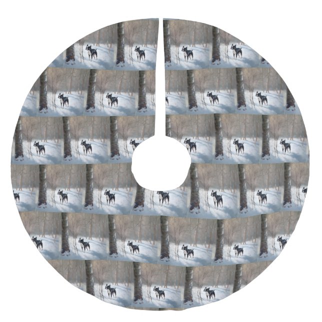 Boston Terrier Let It Snow Christmas Brushed Polyester Tree Skirt (Front)