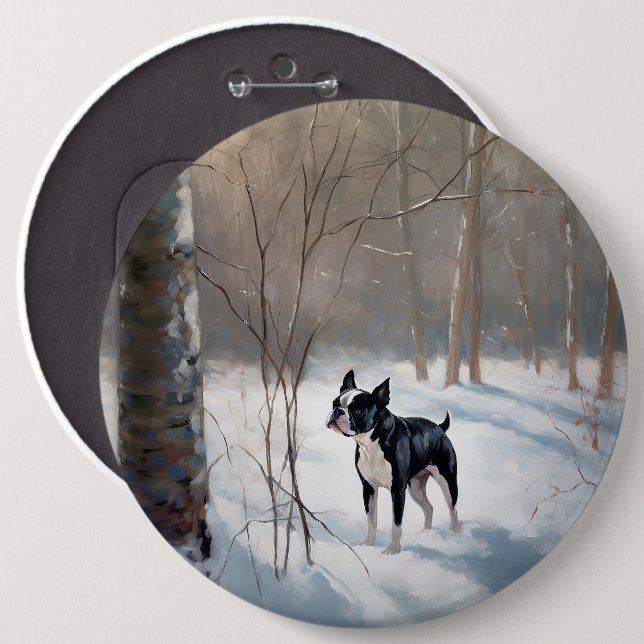 Boston Terrier Let It Snow Christmas Button (Front & Back)