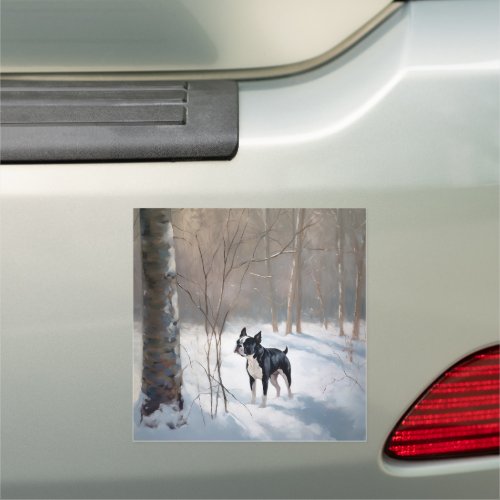 Boston Terrier Let It Snow Christmas Car Magnet