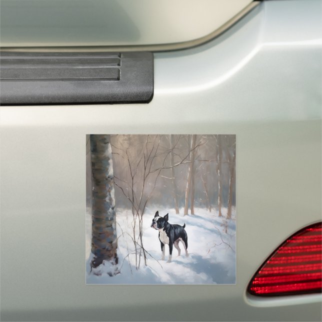 Boston Terrier Let It Snow Christmas Car Magnet (In Situ)