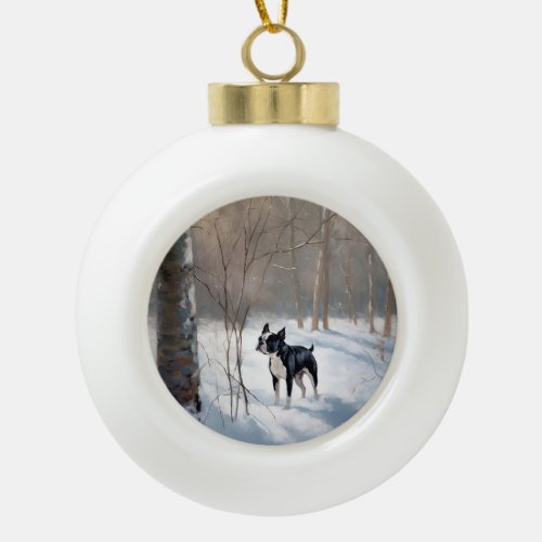 Boston Terrier Let It Snow Christmas Ceramic Ball Christmas Ornament